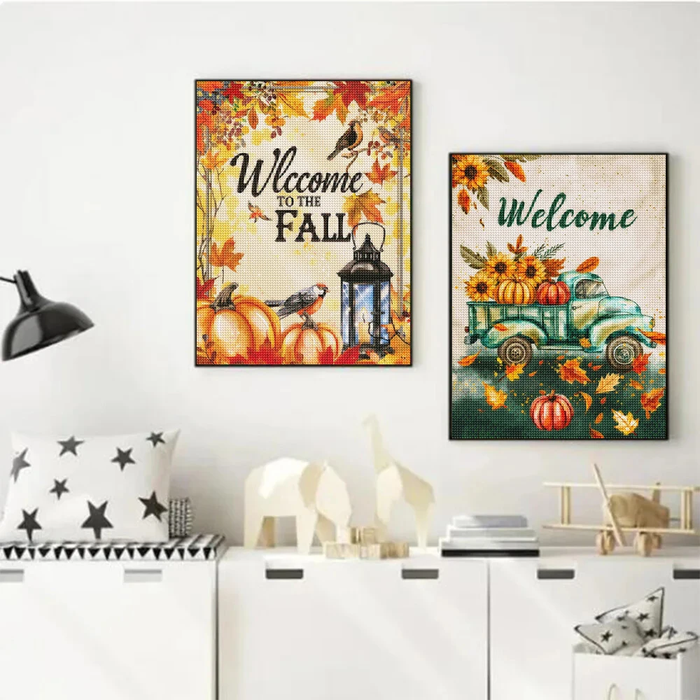 اليقطين 5D الماس اللوحة مجموعة الخريف مشهد الماس التطريز الكامل الماس الفسيفساء صورة فنية DIY بها بنفسك هدية تزيين الهالوين #3