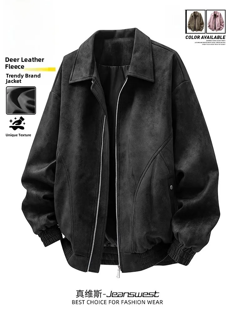 

Jeanswest Men's Suede Jaet Fce Lined Casual Collar Autumn Winter New Sle Zipper Decorated Thiened Outerwear Coat