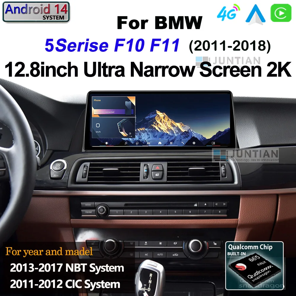 Ultra Narrow Android14 Qualcomm For BMW 5Series F10 F11 2011-2017 Wireles Carplay Car Radio GPS Navigation Multimedia Player