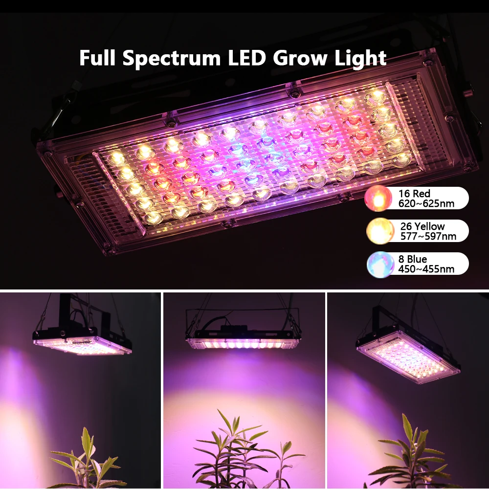 LED Grow Light Full Spectrum Hydroponic Growing System 50W Led Plant Light Waterproof IP65 Seed Flower Greenhouse Planting Light