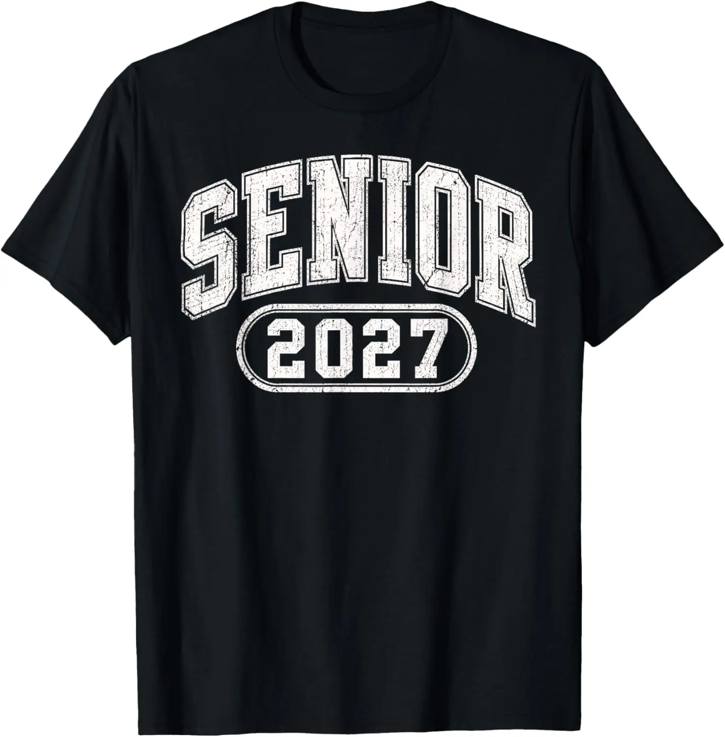 Senior Vintage High School Graduation Class Of 2027 T-Shirt Summer short-sleeved breathable sweat-wicking versatile fashion T-shirt for back-to-school season, unisex, Y2K Fashionable Cartoon Anime