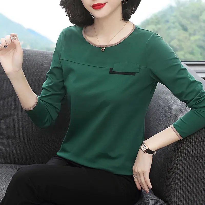 New Spring and Autumn Women\'s Solid Colors O-Neck Long Sleeve Loose Pullovers Classic Trendy Casual Comfortable All-match Tops