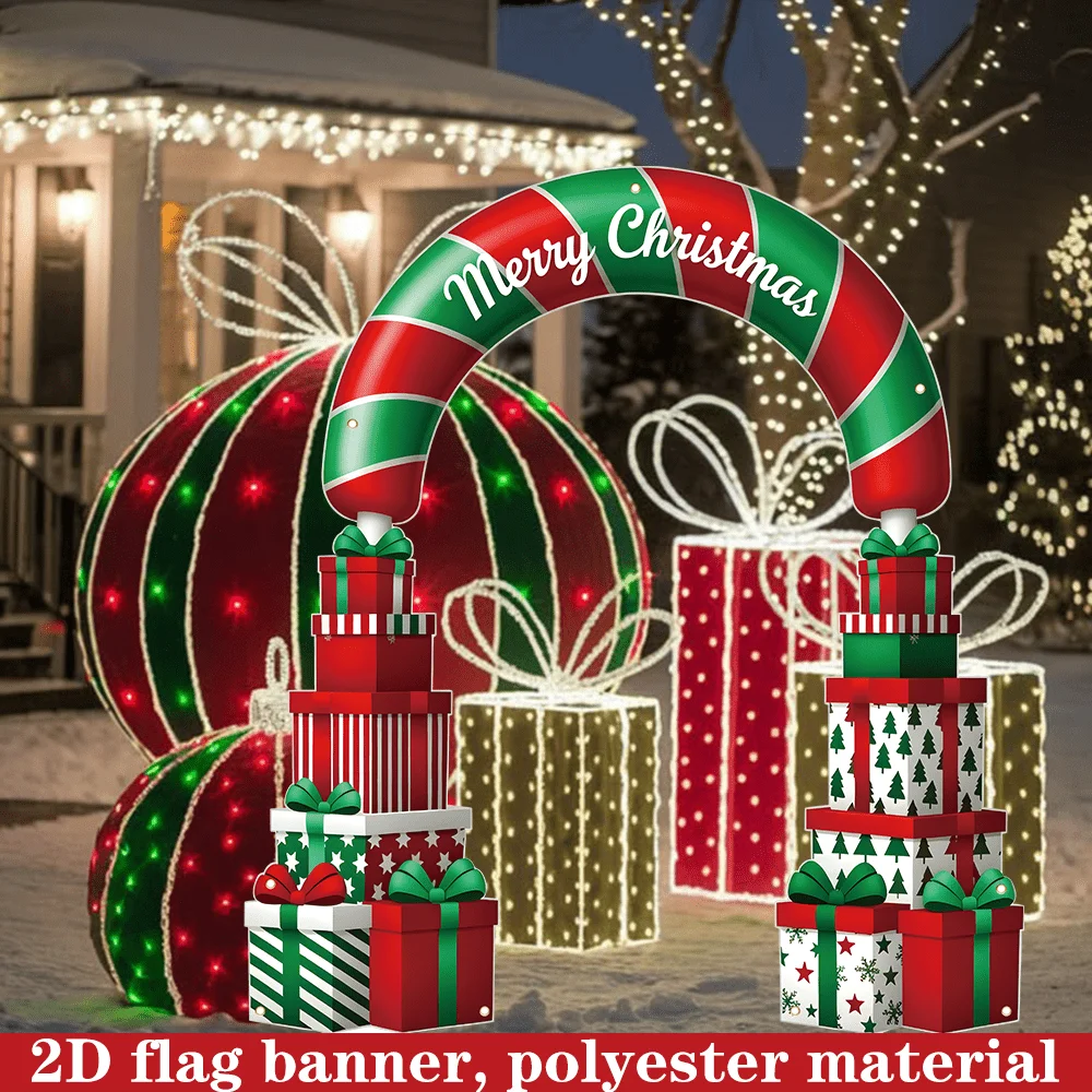 2D Flat, 1pc Red Green Large Christmas Arch Party Supplies, Durable Polyester Fabric Banner - Party Decor For Porch, Garden