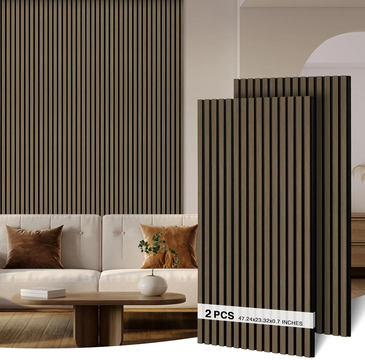 

Wood Panels for Wall, Soundproof Acoustic Slat Panels for Office, Home Theater & Living Room Decor (American Oak, 2 Pack)