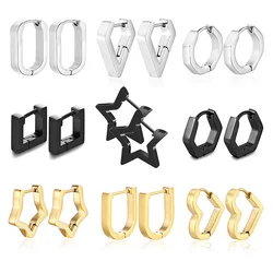 1 Pair High Polished Stainless Steel Hoop Earrings For Women/Men Geometric Allotype Ear Buckles Hip Hop Party Creative Jewelry