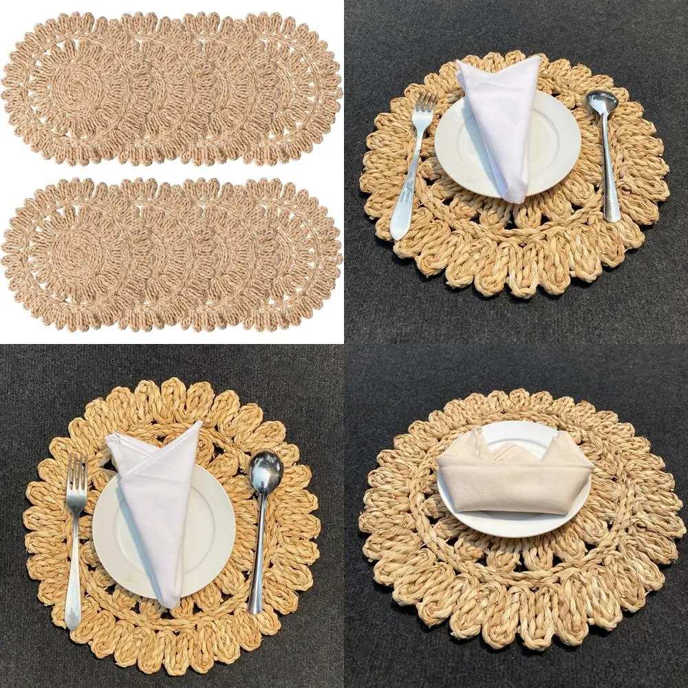 

13.8" Round Corn Husk Placemats | Boho Woven Rattan Table Mats | Natural Spring Farmhouse Plate Chargers | Handmade Rustic Wicke