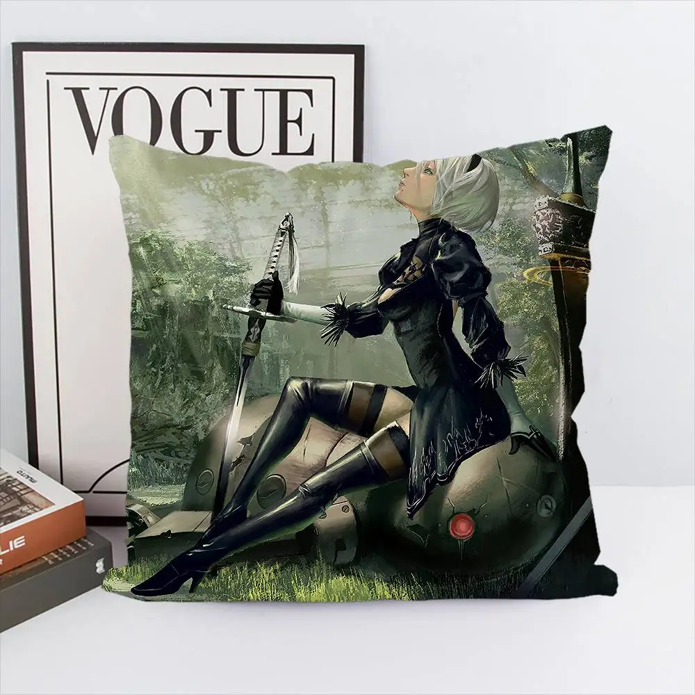 Nier Automata كيس وسادة الوجهين الطباعة غطاء الوسادة 45x45 الوسائد الزخرفية أريكة ديكور المنزل المخدة الناعمة #2
