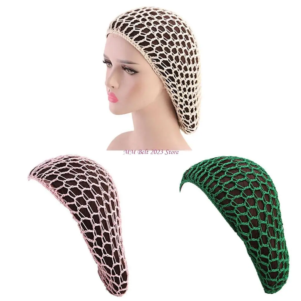 

49ME Женская вязаная крючком сетка для волос ручной работы Снуд Сетчатый тюрбан Спальная шапка с напуском Вязаная шапка
