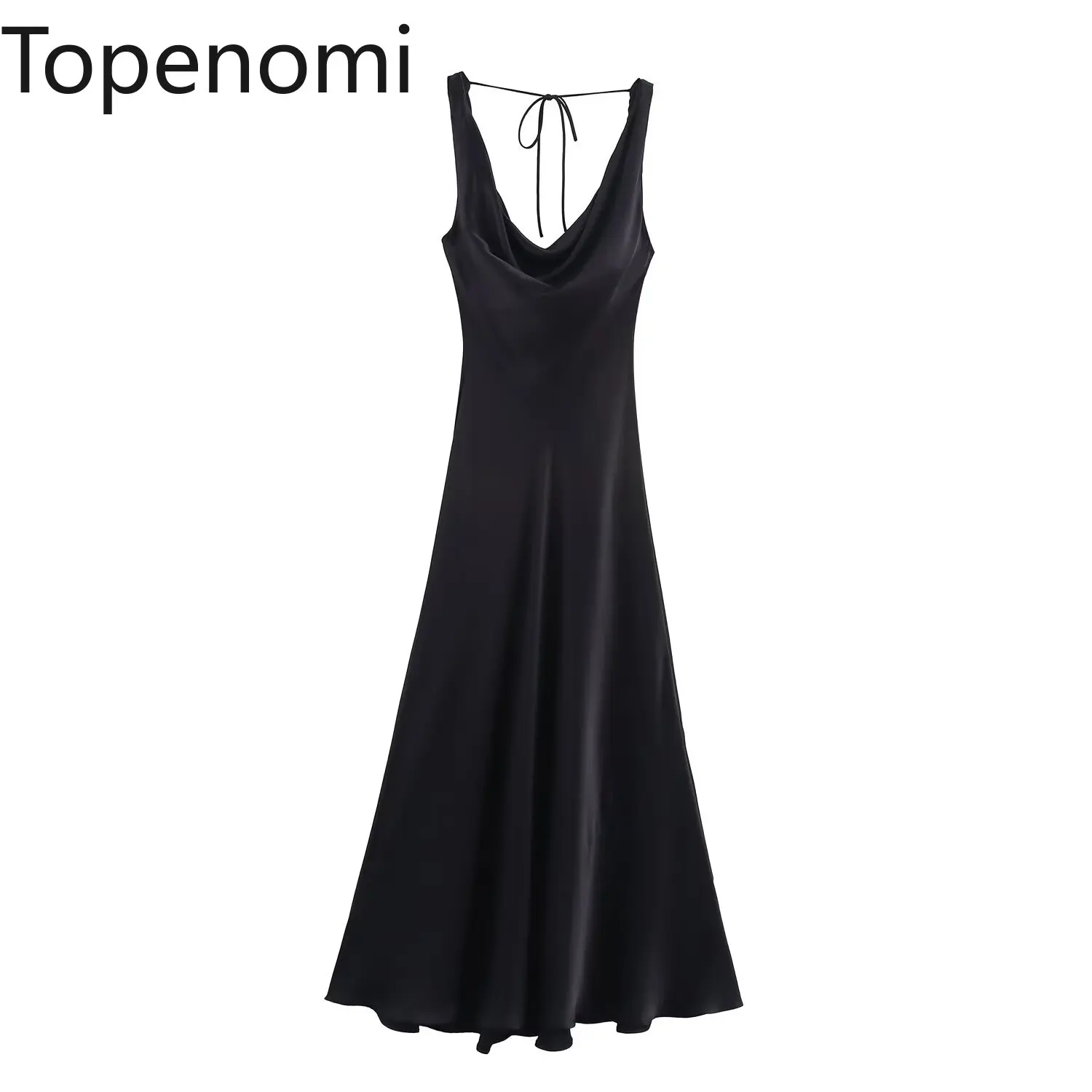 

Topenomi Simple Black Satin Suspender Long Dresses Women Summer Temperament Slim Fit Backless A-line Evening Party Dress Vestido