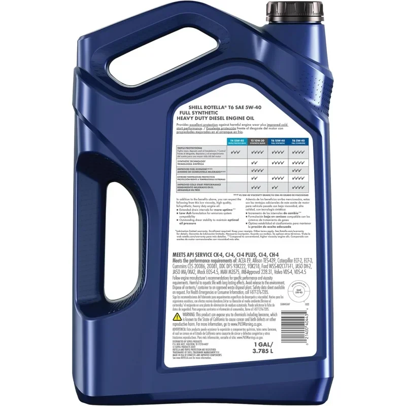 T6 Full Synthetic 5W-40 Diesel Engine Oil (1-Gallon, Case of 3)