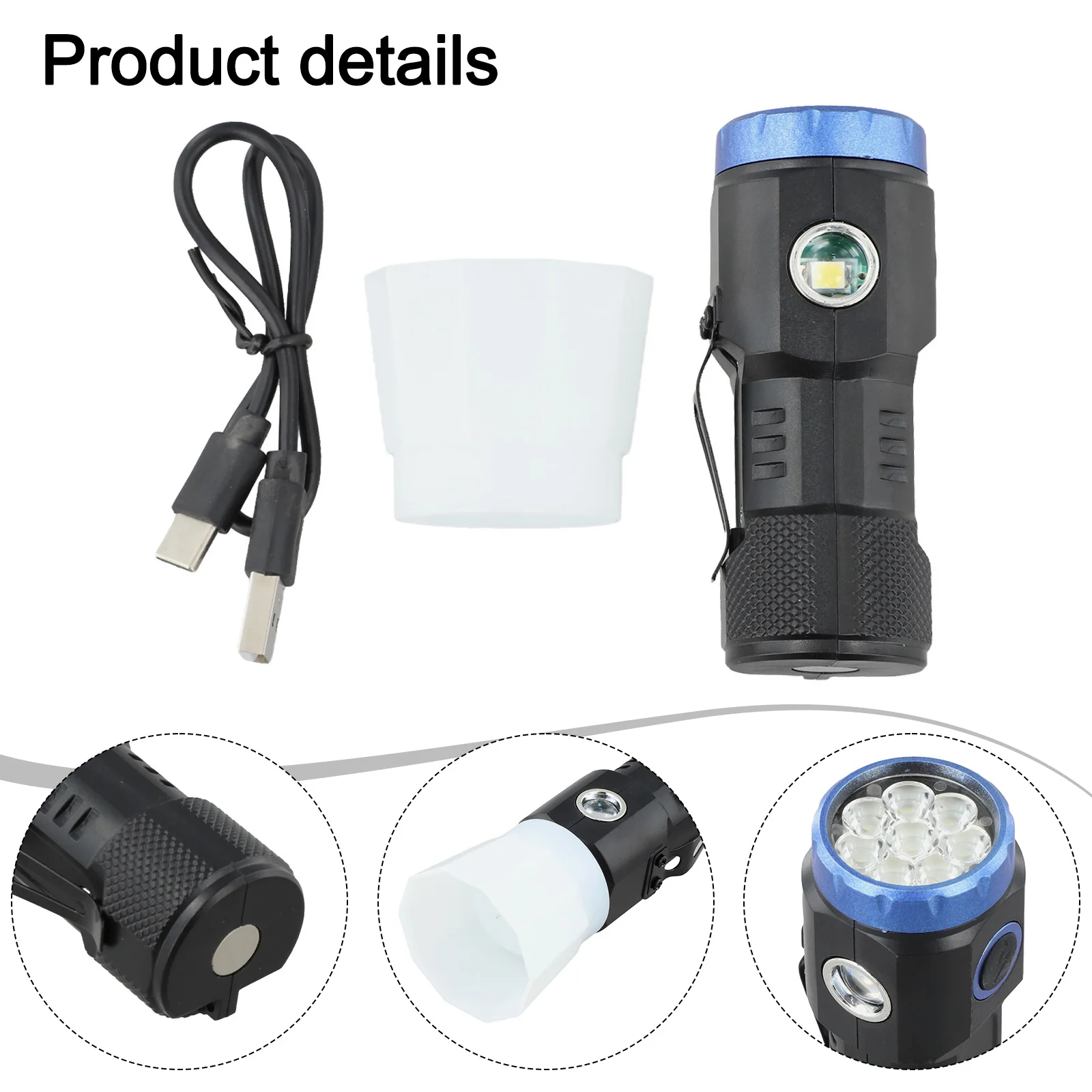 Compact Flashlight Magnetic Base Flashlight Eight P35 Lamp Beads Fast Charging Hands-free Operation High-Transmittance Lens