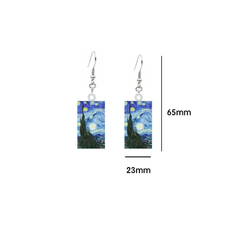 Van Gogh Acrylic Earrings Mona Lisa World Famous Art Paintings Two-sided Rectangle Drop Earrings Crafts Dangle Jewelry For Women