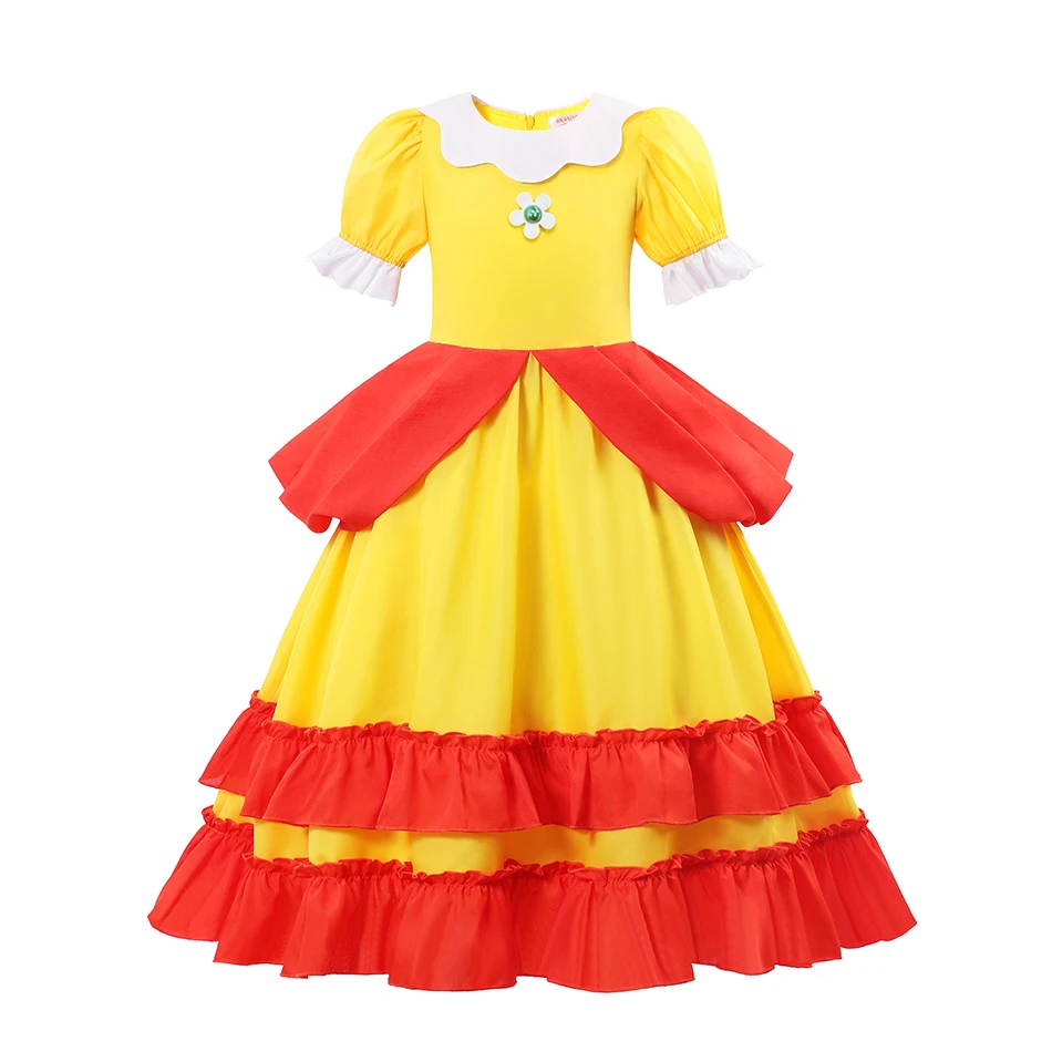 Disney Girl Chrysanthemum Princess Daisy Yellow Princess Dresses Revelry Festival Halloween Cosplay Daisy Clothes Dress Up 1-10Y