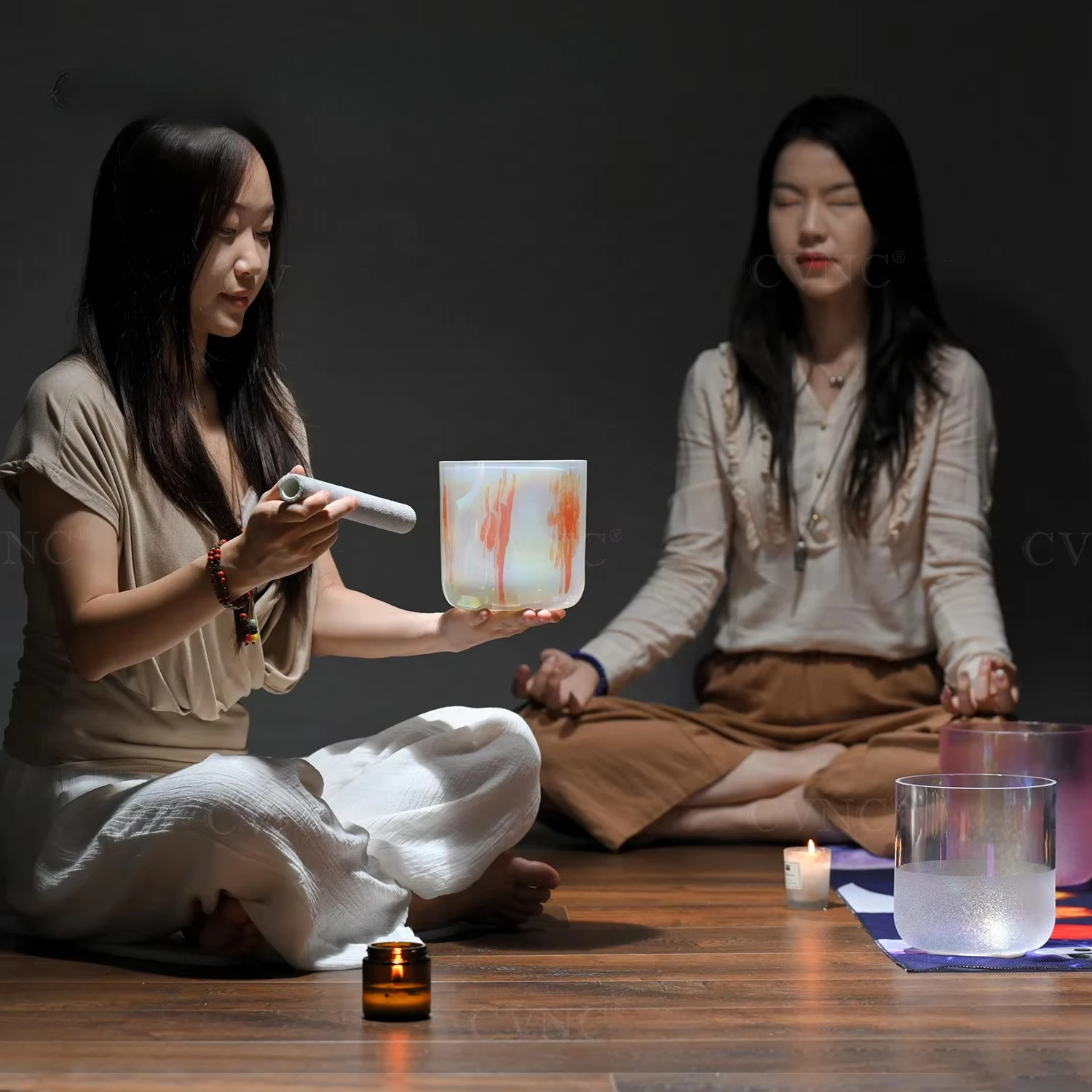 7 Inch Dream Sun Color Clear Quartz Crystal Singing Bowl Cosmic Light for Meditation Sound Healing with Mallet