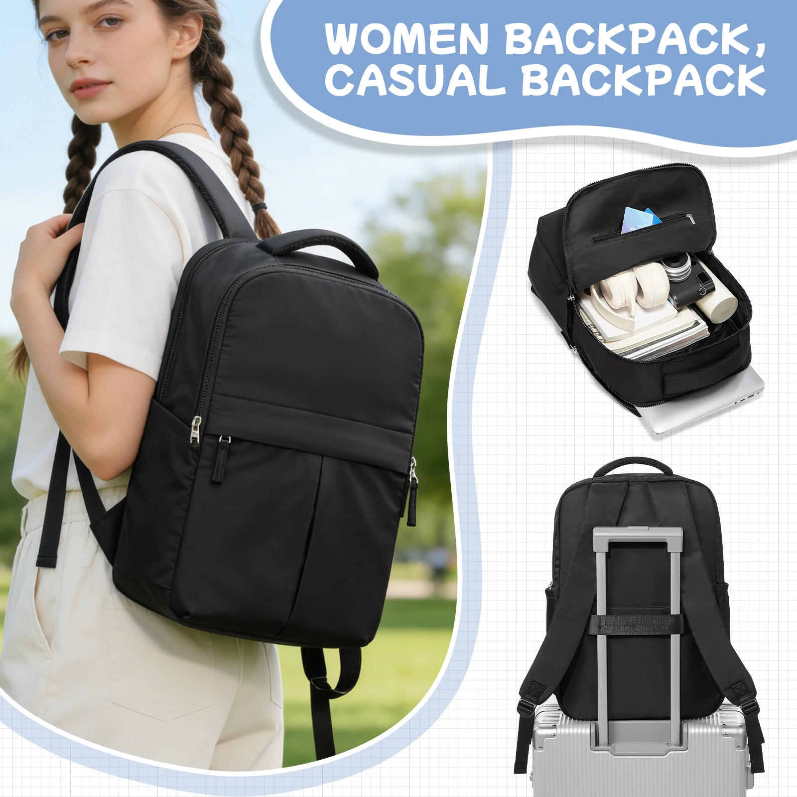 

Легкий дорожный рюкзак для женщин, школьный рюкзак для колледжа, рюкзак для путешествий на природу, элегантный повседневный городской рюкзак для ноутбука для женщин