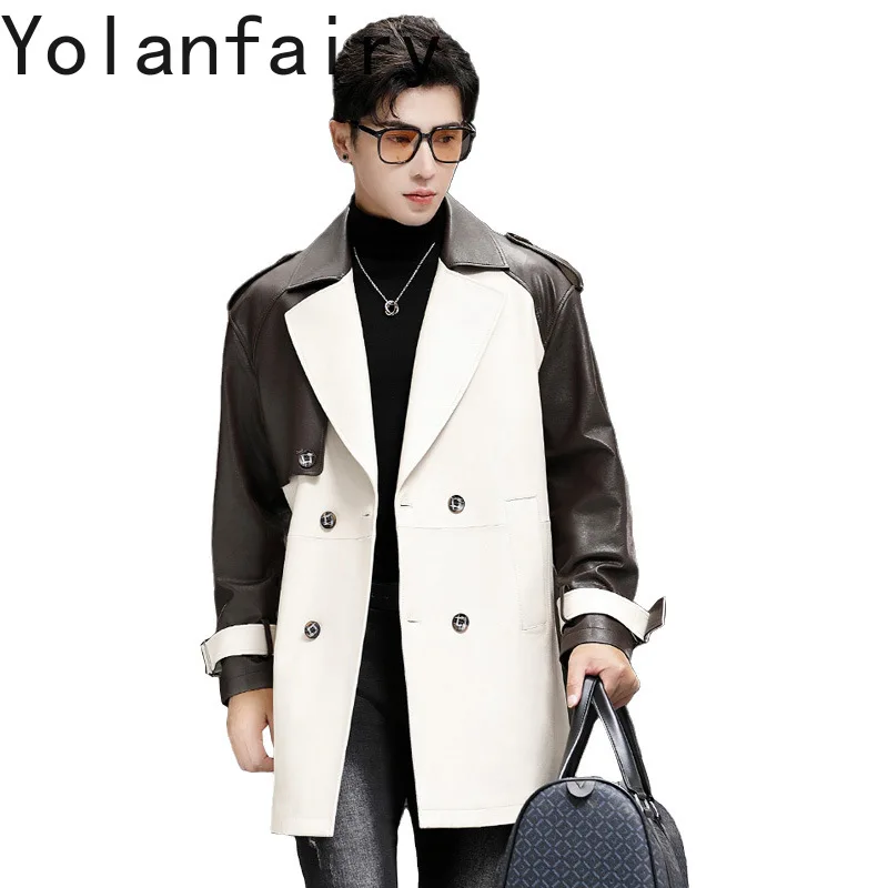 

YOLANFARIY Mens Leather Jacket Real Sheepskin Men Clothing Autumn Coats Business Casual Tops Loose Fit Corta Vento Masculino