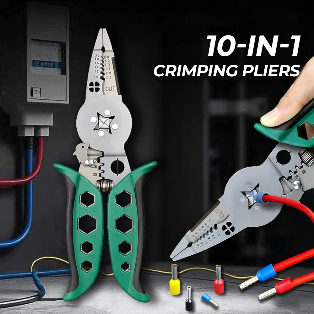 

10-in-1 Multifunctional Wire Crimping Pliers Wire Stripper Electricia Wire Splitter Wire Winding Plier Crimping Pliers Hand Tool