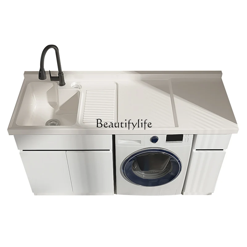 02Washing machine cabinet integrated balcony bilateral cabinet combined washbasin basin with rubbing board