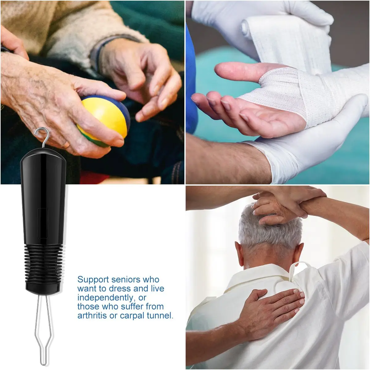 Buttons Dressing Aids Tool Grip Hook Helper Zipper Pull Assist Wear Socks Black