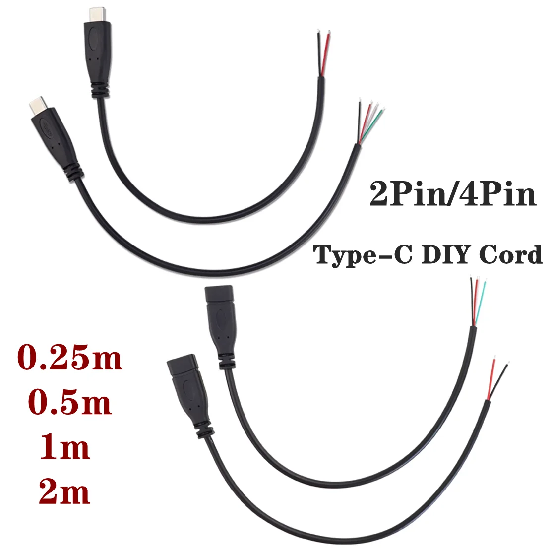 25-см-usb-20-type-c-usb-c-Удлинитель-источника-питания-Кабель-Разъем-для-зарядного-устройства-Мужской-Женский-Штекер-2-контактный-4-контактный-Линия-передачи-данных