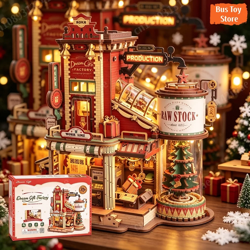 3D Wooden Dream Gift Factory Puzzle Music Box Unique Birthday Gift Therapeutic Activity Kit for Teens Adults Home Desk Dec