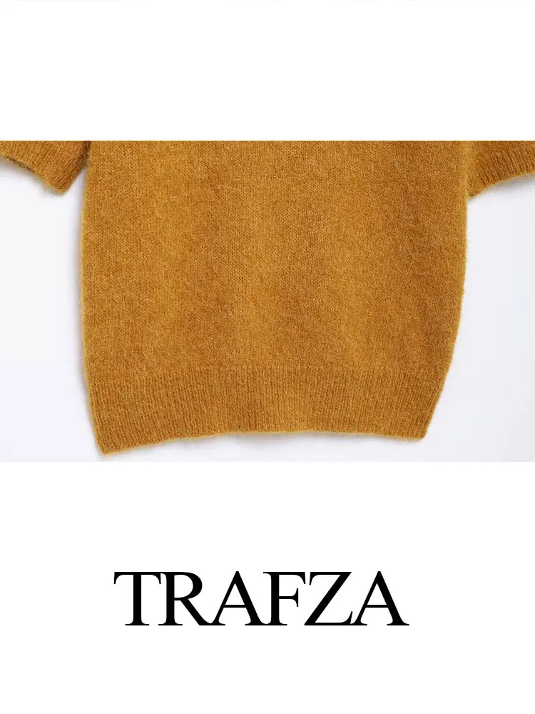 TRAFZA 2024 Autumn Women Fashion Sweater Suits Knitting New Solid Short Pullover Top + Vintage England Style Woman Mini Skirt