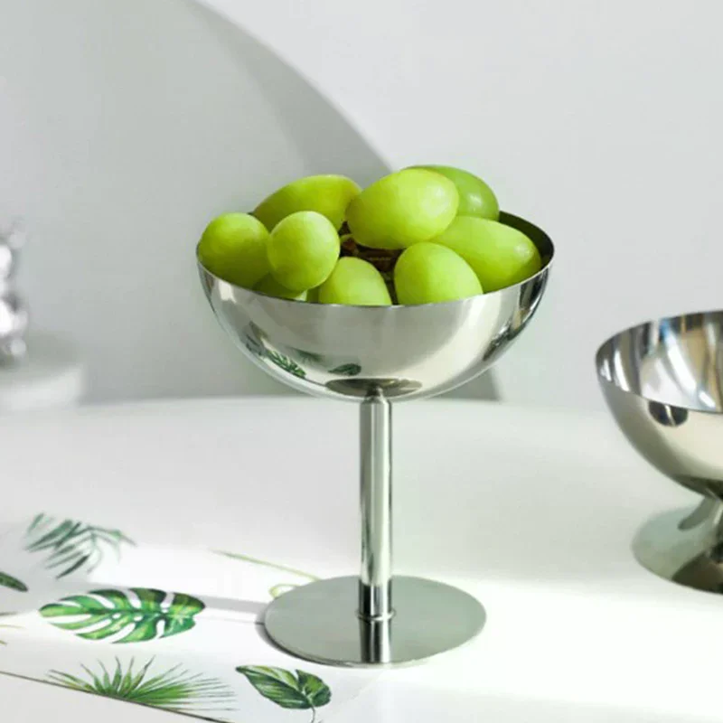 Stainless Steel Goblet Cup Durable Ice Cream Dessert Salad Bowl Fruit Plate Kitchen Baking KTV Bar Supplies