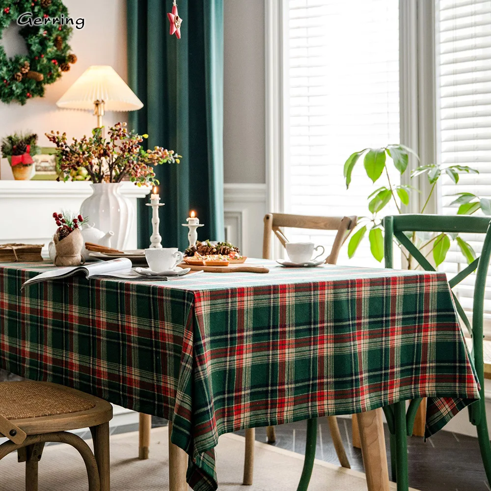 Gerring Christmas Tablecloth Dyed Green Plaid Holiday Village Home Textile New Year Rectangular Tablecloths Dining Table Cover