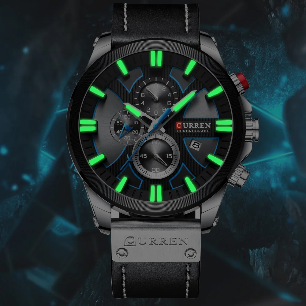 CURREN 8346 ساعة وقت رجالية كوارتز ضوء الليل الترفيه ساعة رياضية رجالية تاريخ تلقائي مقاوم للماء ساعات جلدية للرجل #5