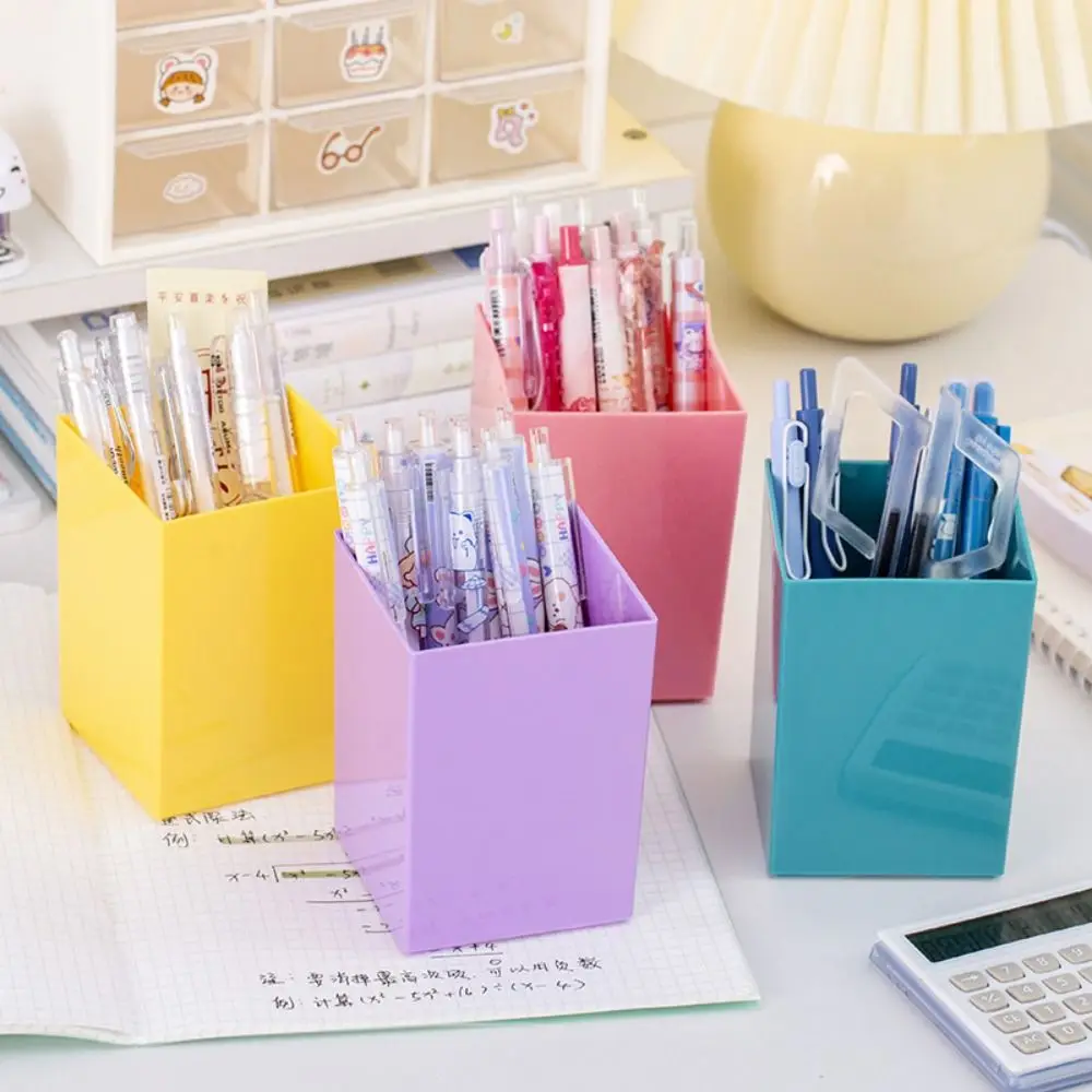 Simple Pen Holder Durable Plastic Makeup Brush Holder Candy Color Large Capacity Stationery Storage Box Students