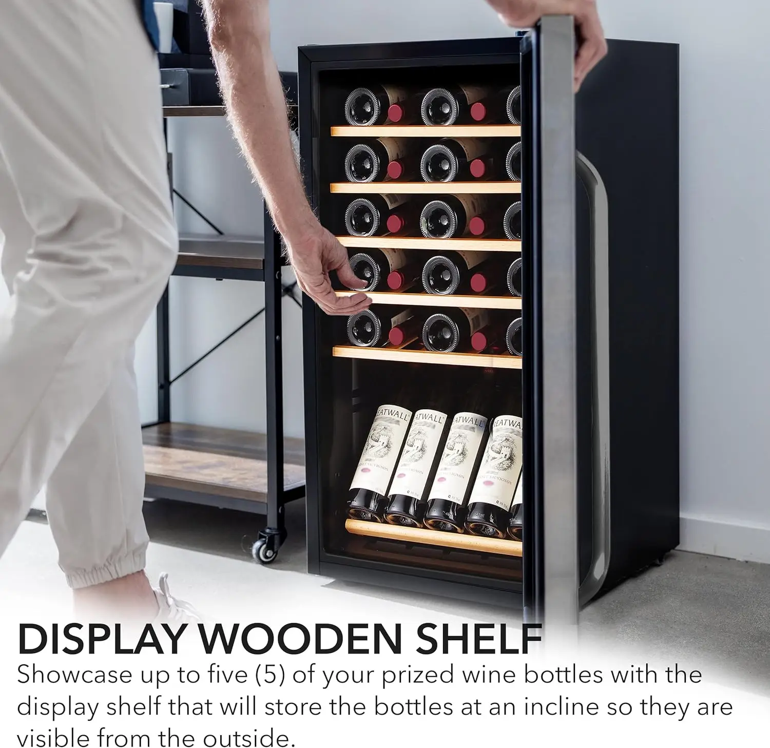 FWC-341TS 34 ثلاجة نبيذ من الفولاذ المقاوم للصدأ قائمة بذاتها مع رف عرض وتحكم رقمي، رمادي · شعبية جديدة #1