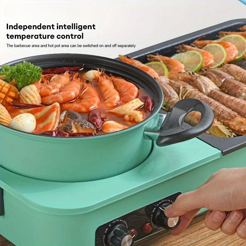 3 in 1 Electric Grill and Hot Pot Portable Smokeless BBQ Hot Pot and Ideal for 3-6 People Multifunctional Teppanyaki Grill Pot