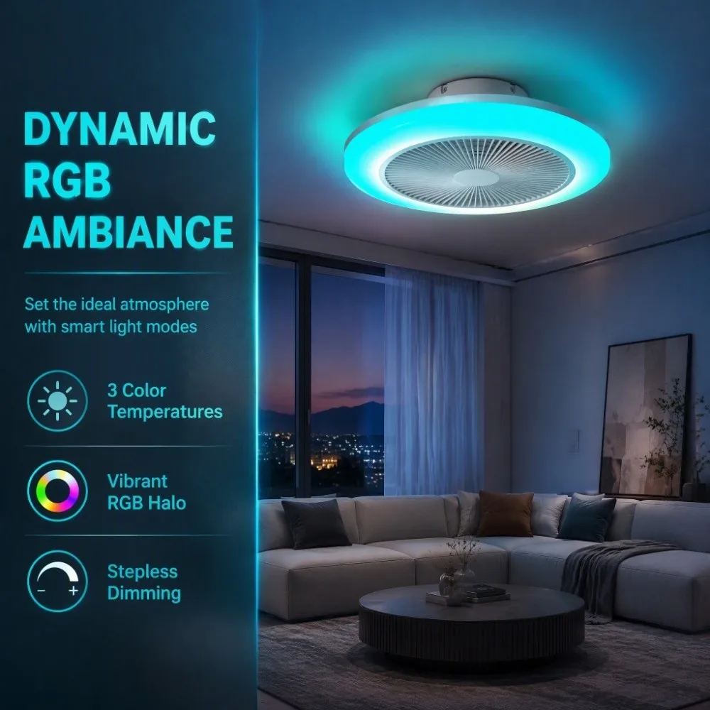 Energy Efficient 2-in-1 LED Fan Light Rotatable 3 Light Mode Crystal Fan Light with Remote Control Smart Ceiling Fan Lamp Study