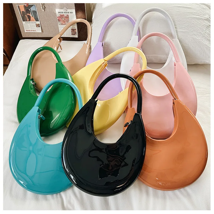 Women Bag Half Moon New Fashion Solid Soft PVC Designer Bags Luxury Shoulder Bag Handbag All-match