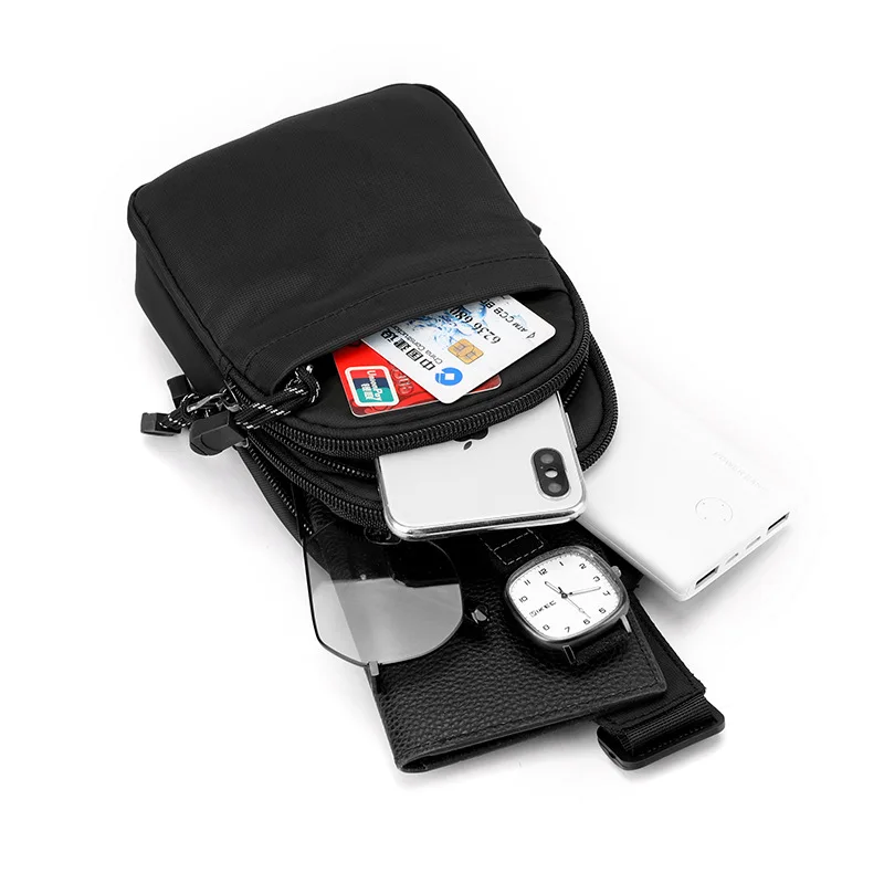 

Повседневная мужская сумка через плечо из ткани быка, сумка для мобильного телефона, нагрудная сумка для отдыха, молодежная весенняя модная сумка на молнии