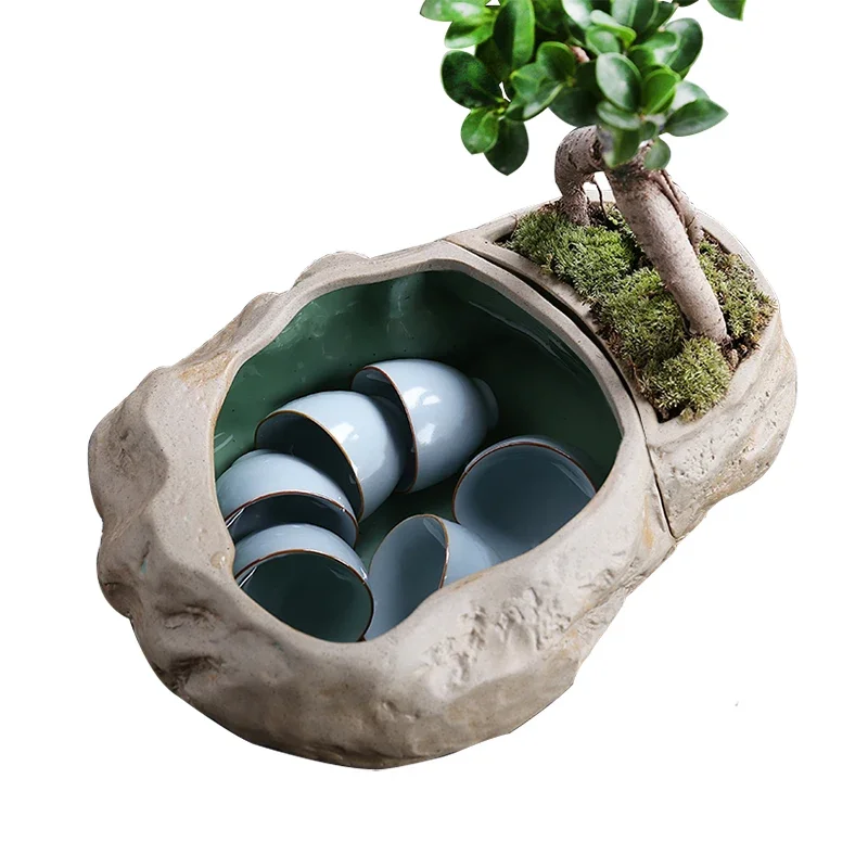 

Imitation Stone Stoneware Tea Basin Multifunctional Fish Tank Ceramic Tea Ceremony Six Items Flower Pot Hydroponic Hydrocotyle