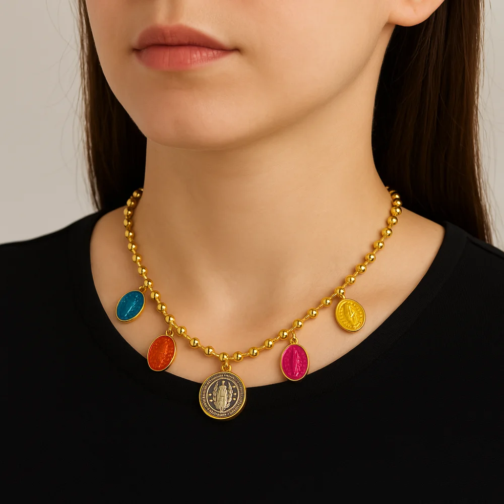 

Retro St. Benedict Rosary Necklace Neck Jewelry Adjustable Metal Pendant Necklace Vintage Ethnic Style Clavicle Chain Women Men
