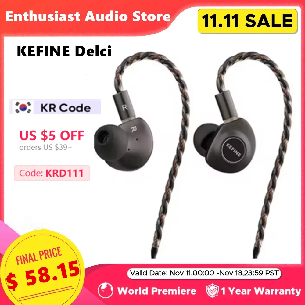 KEFINE Delci 10mm DLC+PU Diaphragm Dynamic Driver Hifi Wired IEM Earphones with CNC Metal & Detachable 0.78mm 2pin 3.5mm Cable