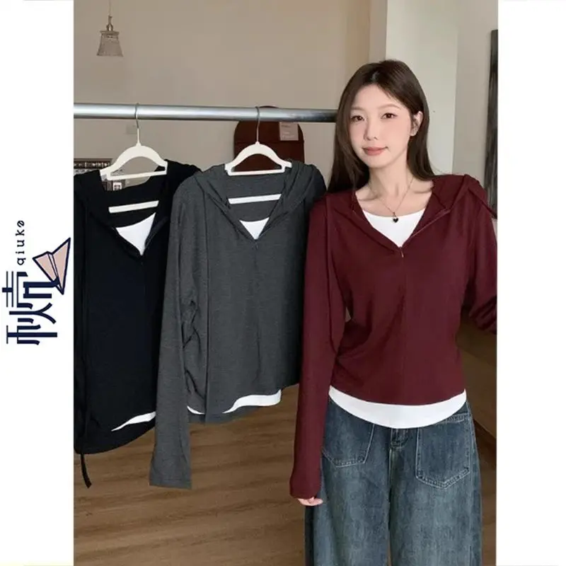 

Women'S Cropped Sweatshirts Womens Clothes Spring Autumn New Versatile Slims Smooths Silhouette Zip-Up Navy Blue Sudadera Y2K