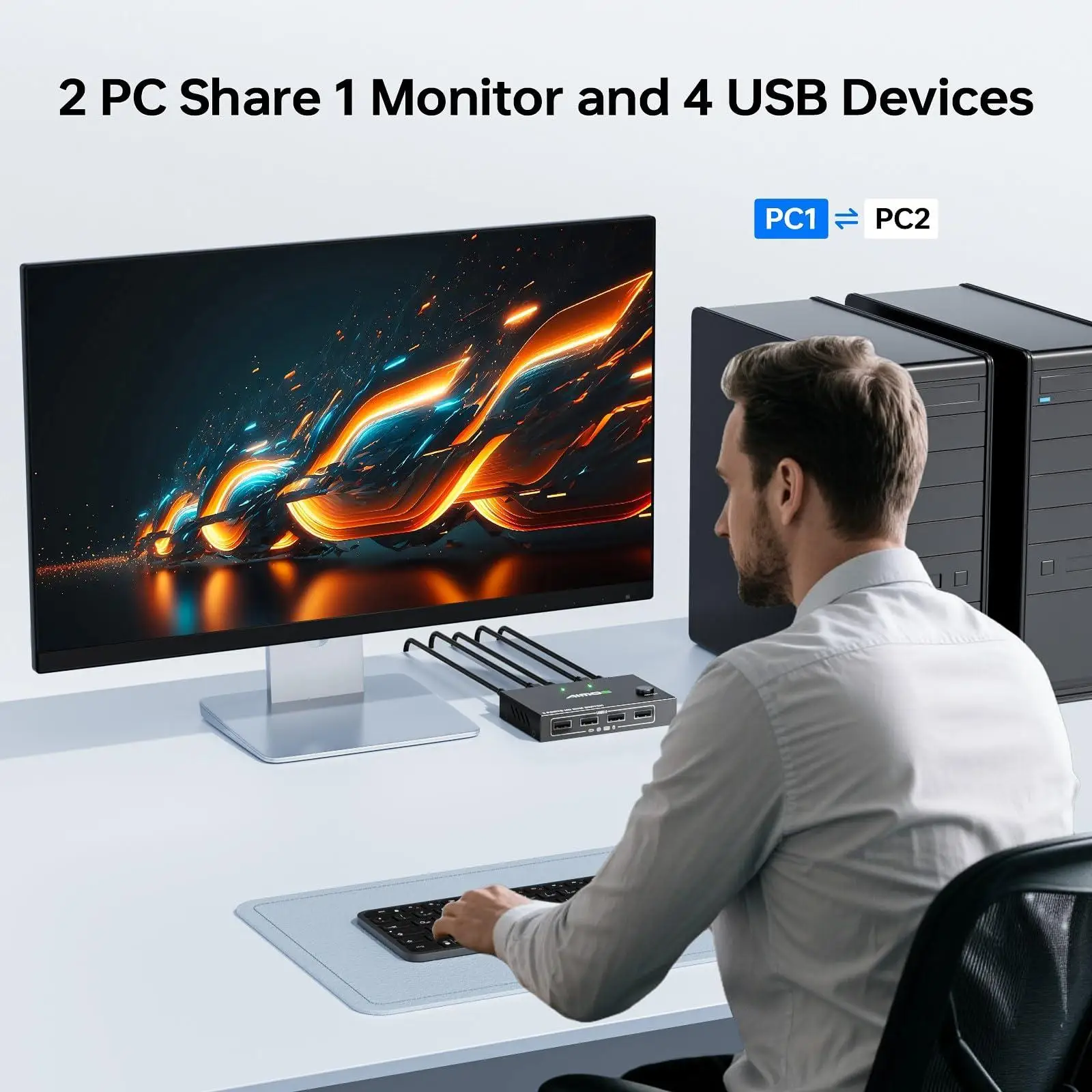 KVM-Switch 1 Monitor 2 Computer 4K bei 60 Hz, Aimos HDMI-KVM-Switch für 2 Computer Share 1 Monitor 4 USB 2.0-Geräte
