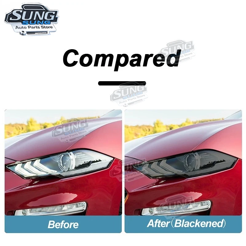 For Ford Mustang 2015-Present 2020 2021 2 Pcs Car Headlight Protective Film Smoked Black Tint Wrap Vinyl Transparent TPU Sticker - view 3