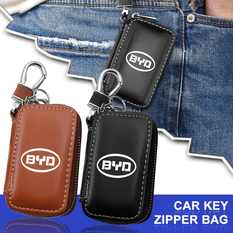 Leather Car Key Case Keychain Zipper Key Case Bag Accessories For BYD F3 S6 F0 Tang I3 S7 G3 E5 E2 E1 E3 E9 D1 S8 E6 L3 Song