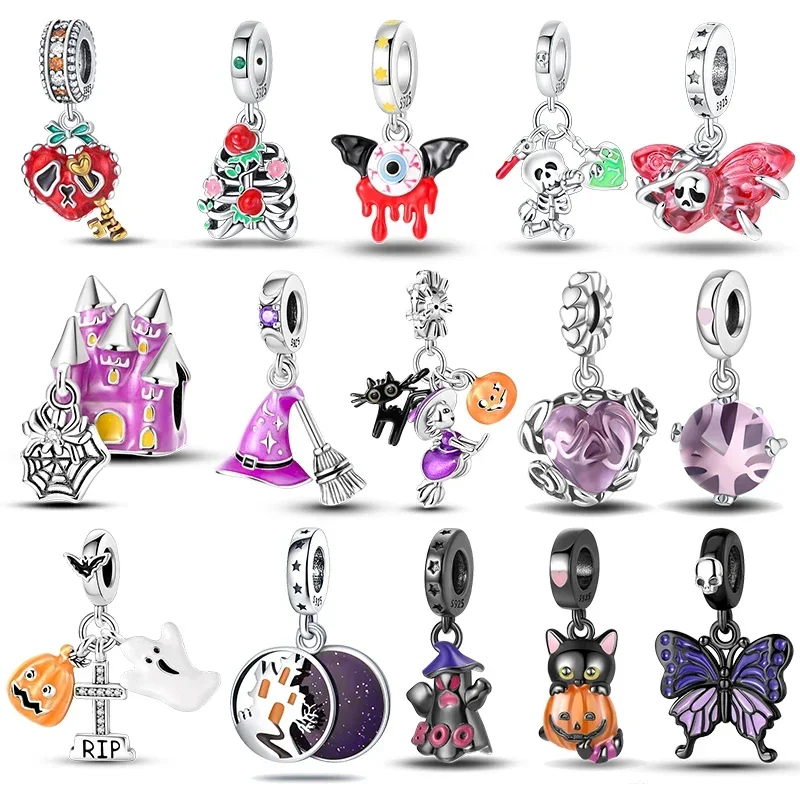 

925 Sterling Silver Fashion Halloween Series Luminous Pumpkin Demon Skull Charms Beads Fit Pandora Original Bracelet DIY Jewelry