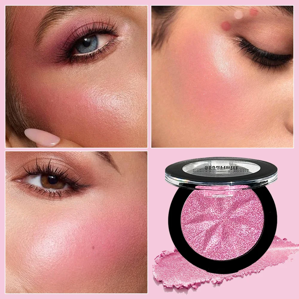 Glam Shimmer Starlight Blush - High-Shine Glitter Finish, Brightens Cheeks for Natural/Glam Makeup, Perfect for Daily/Party