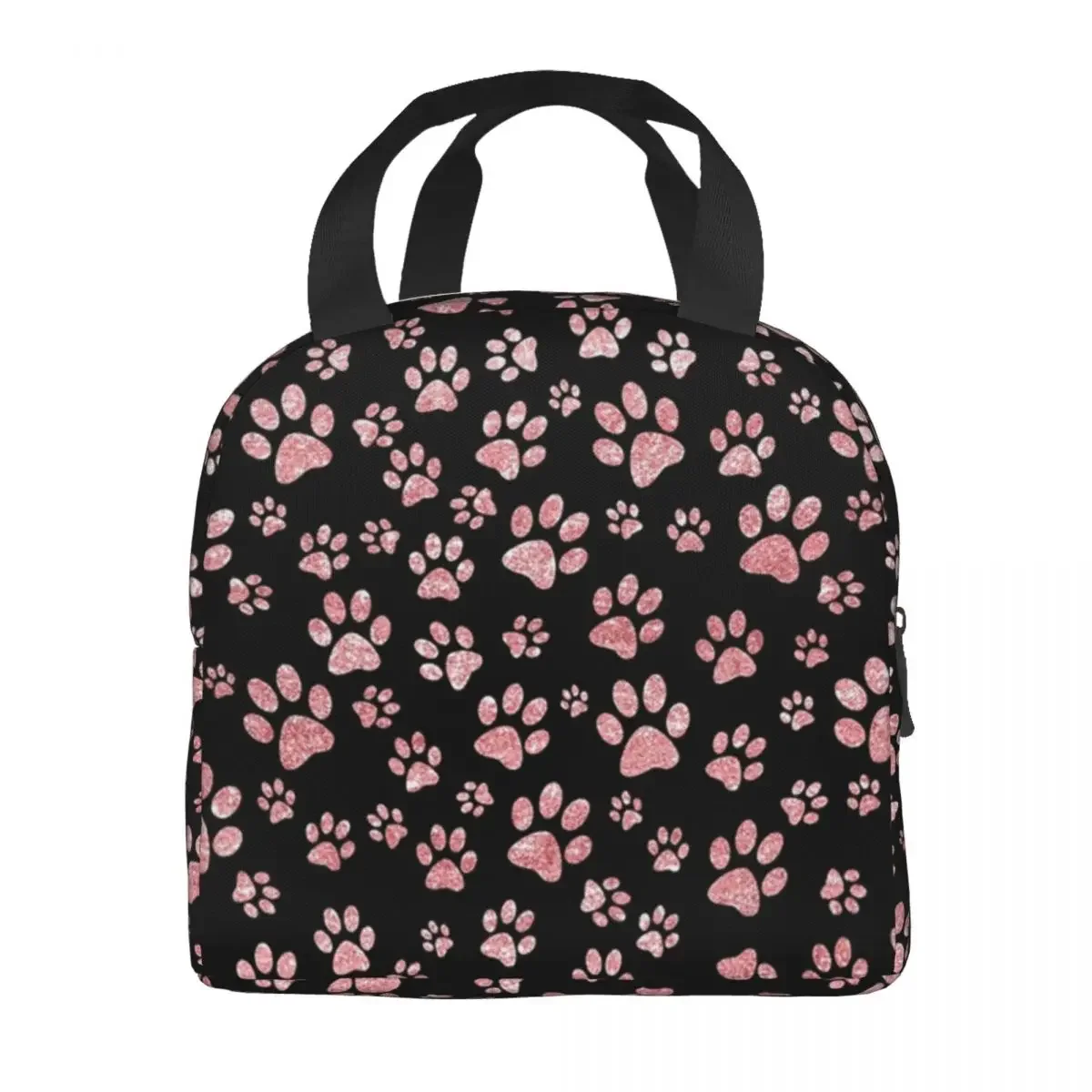 Custom Pink Dog Paw Parttern Lunch Bag Women Warm Cooler Insulated Lunch Box for Adult Office