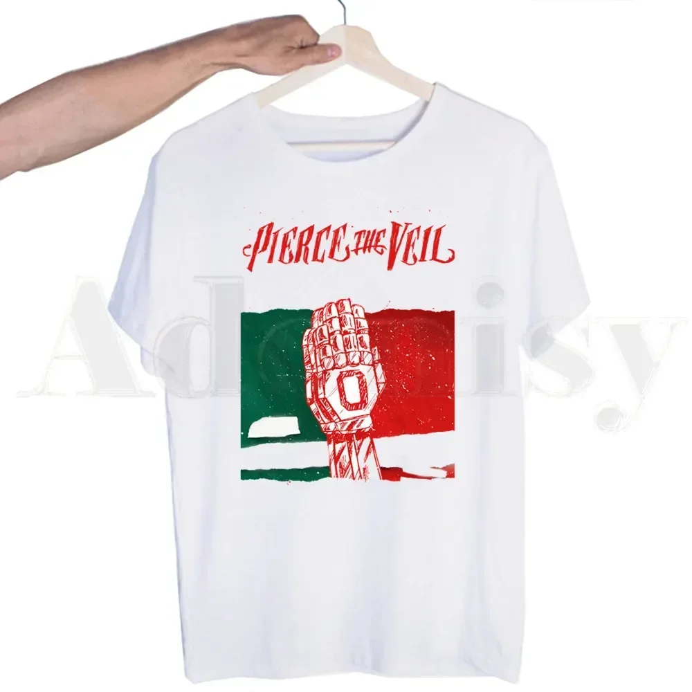

Pierce The Veil Post-hardcore Band Музыкальные фанаты Футболка с принтом Мужская Ретро стираные топы Футболки Harajuku Футболка Уличная одежда Хип-хоп Мужской