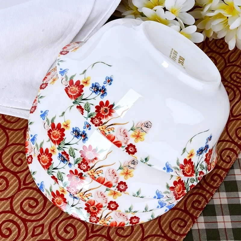 4pcs, 6inch, gilded banding rose flower painting, bone china soup bowl set, decorative ceramic salad bowl, bowl for soup serving