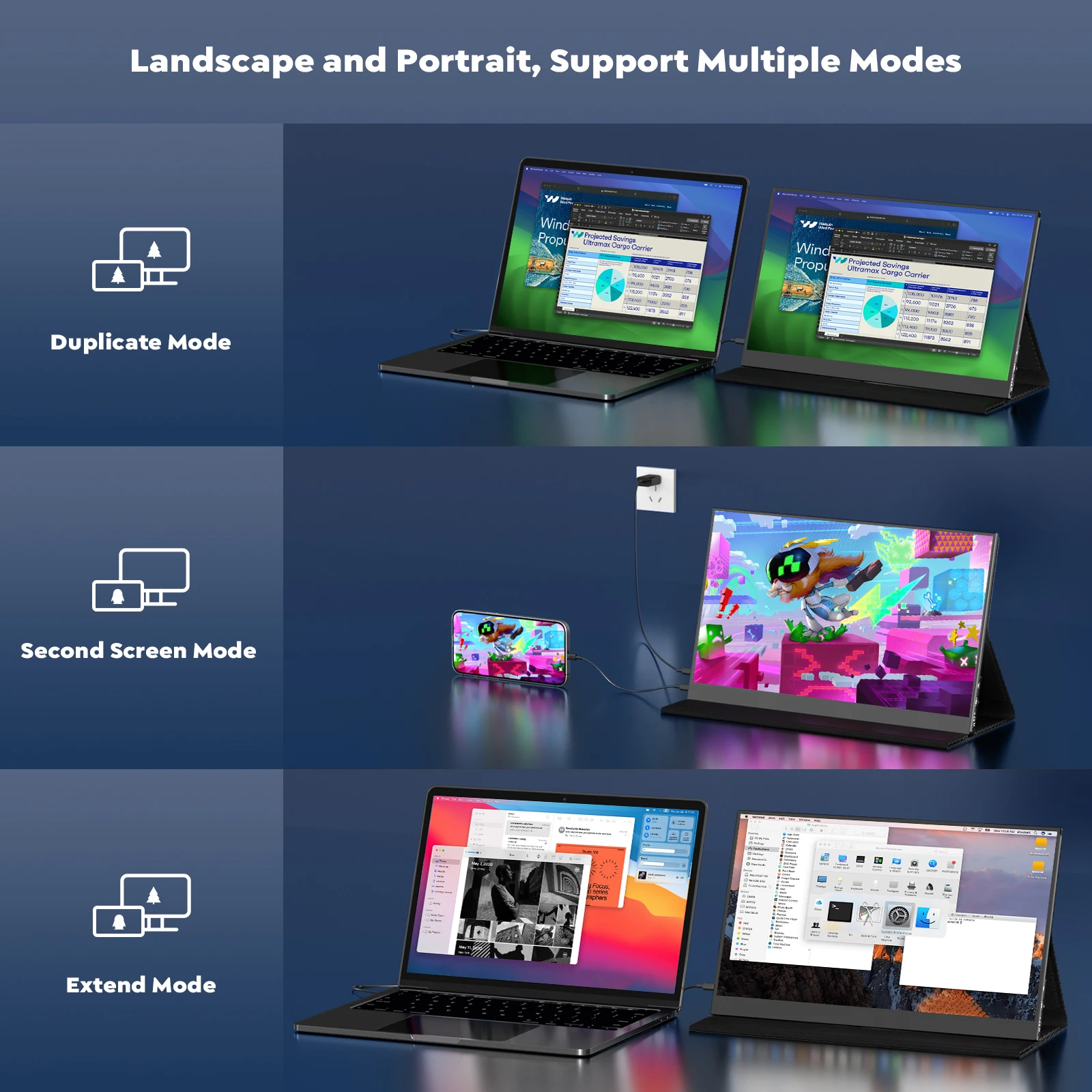 شاشة Amoudo المحمولة 15.6 بوصة 1080P FHD شاشة محمولة IPS شاشات متنقلة مع مكبرات صوت، شاشة تمديد للعناية بالعين