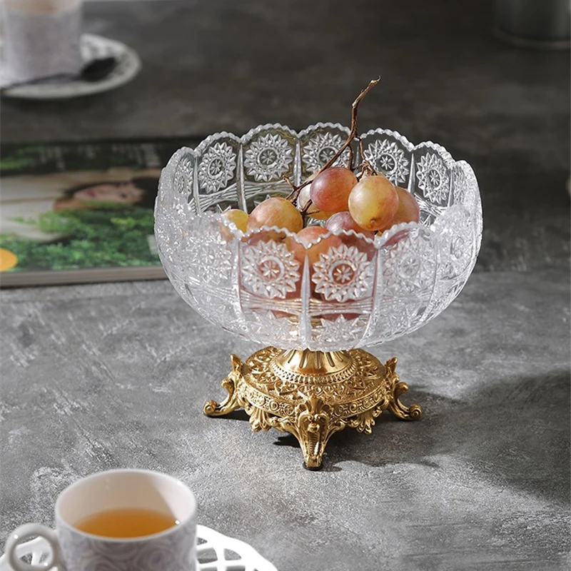 

Brass Fruit Plate European Sunflower Crystal Glass Storage Tray Ornaments Classical Palace Style Home Livingroom Decoration Gift