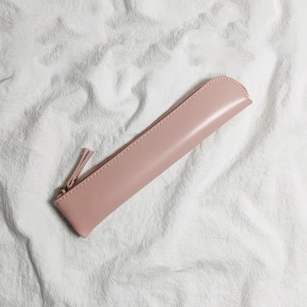 Vintage PU Thin Pencil Case Soft Zipper Pencil Bags Student Stationery Practical Pen Storage Bag for Kids School Supplies